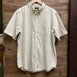 Dockers Men’s Stain Defender Short Sleeve Button Down Shirt Yellow Plaid Large